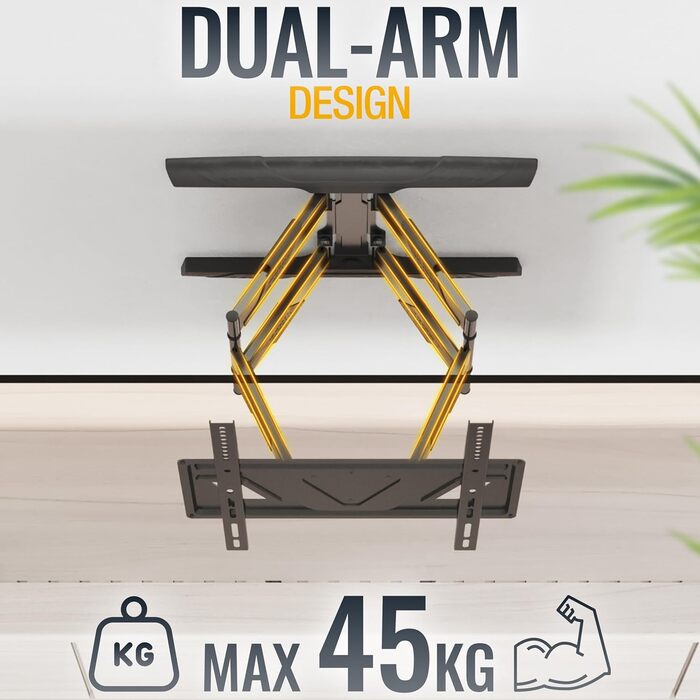 Кріплення для телевізора RICOO S9544: поворотне та нахильне, для телевізорів 40-65 дюймів, VESA 400x400, до 45 кг, універсальне, пласке, curved