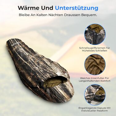 Сплячий мішок SereneLife Mumienschlafsack: легкий, теплий, водонепроникний, для кемпінгу та холодної погоди (-15°C до 12°C)