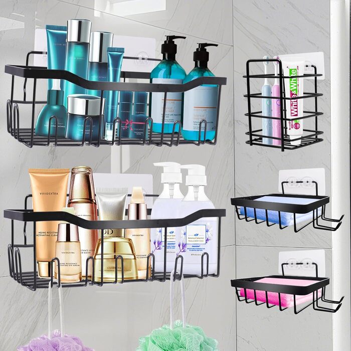 Дзеркальна поличка для душу WAOAW без свердління, 2 шт. Чорний, нержавіюча сталь, для шампуню, гелю для душу, мила, косметики