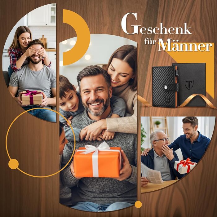 Чоловічий гаманець TENBST з відділом для монет та RFID захистом, Slim Wallet, картхолдер, гаманець-картхолдер, 10 відділень для карток - чорний & оранжевий