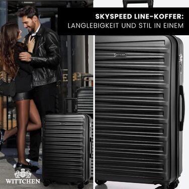 WITTCHEN Skyspeed Line - великий валіза з жорстким корпусом ABS, 4 колеса, телескопічна ручка, комбінаційний замок, чорний. Підходить для авіакомпаній Lufthansa, Eurowings, Ryanair, Condor