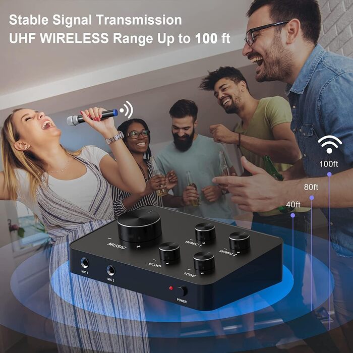UHF мікрофонний комплект DigitConvert: 2 бездротові мікрофони з діапазоном 100ft для караоке, співу, церкви та PA систем