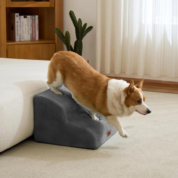 Сходинка для собак, 2 сходинки, 30 см, для маленьких собак та котів, миється, неслизька, сіра