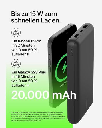 Powerbank Belkin 20000mAh з USB-C та USB-A: заряд для iPhone, Galaxy, Pixel, iPad, AirPods та інших пристроїв – Чорний