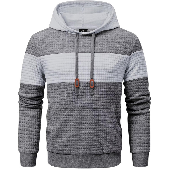 Худі чоловіче з довгим рукавом, теплий світшот з капюшоном, кольоровий блок, модель A (темно-сірий, L)