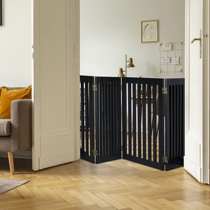 Relaxdays Adjustable Folding Pet Gate - 4 Panel, Black MDF - 92 x 206.5 cm