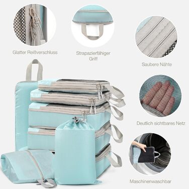 VnioLife Набори для пакування валізи: 8 шт. - Органайзер для подорожей, компресійні куби для валізи (Блакитний)