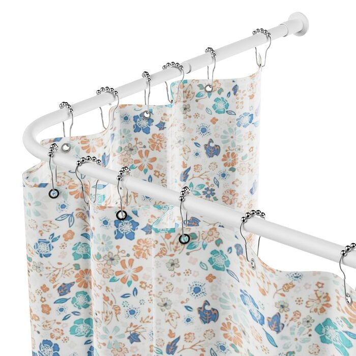 Регульована штанга для душу L-Form, 68–96 см × 68–96 см, нержавіюча сталь, кутова, вологостійка, з 12 кільцями та комплектом шурупів, білий колір