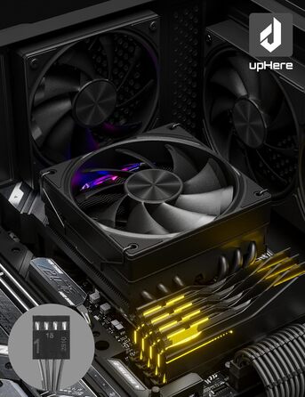 upHere Охолоджувач CPU H85KC6 (чорний): Низькопрофільний кулер з ARGB підсвічуванням для AMD AM4/AM5 та Intel 1700, 85мм висота, 6 heatpipes, 180W TDP