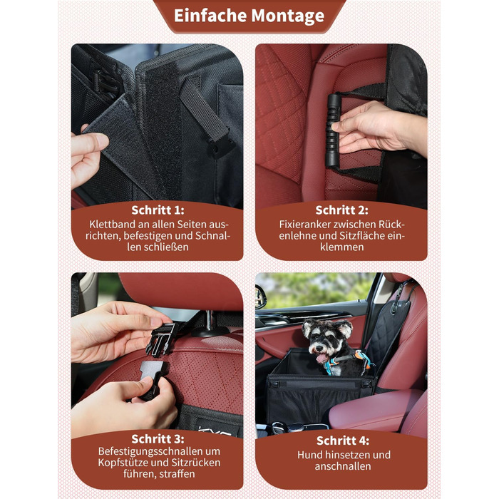 Автокрісло для собак KYG - стабільне, водовідштовхувальне, неслизьке та стійке до подряпин, для маленьких собак, для переднього та заднього сидіння (Чорний) 6696