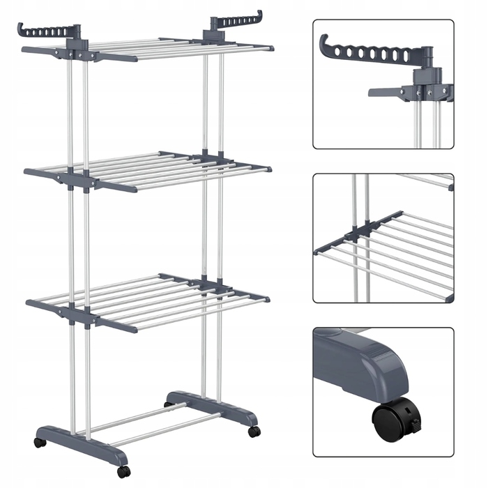 Велика підлогова сушарка для одягу та білизни XXL, складана, чорна