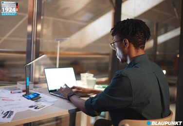 LED-лампа Blaupunkt на стіл з бездротовим зарядним пристроєм, USB-порт, регулювання яскравості, 5 кольорів, регульований кріплення, для офісу та читання, LCD-дисплей (годинник, календар, термометр), чорний