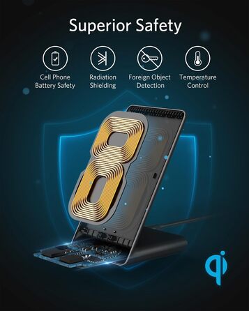 Бездротова зарядка Anker 313 Qi, сумісна з iPhone 16/15/15 Pro/15 Pro Max, SE (2020), 13/13 Pro/13 Pro Max, XR, Galaxy S22, 10W, чорний (без адаптера живлення)