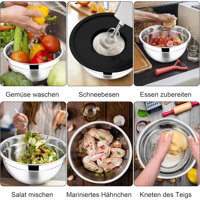 Миска Joyfair 4,5 л з нержавіючої сталі з кришкою, набором терок для приготування, миття в посудомийній машині - чорна