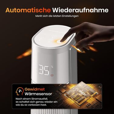 Електричний обігрівач PTC 2000W з термостатом та дистанційним керуванням, тихий, з осциляцією 70°, таймером 12h, захистом від перегріву та нахилу, чорний, 1 шт. (74 см, сріблястий)