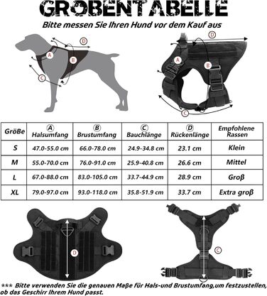 Шлейка для собак Rabbitgoo для великих собак без натягу, тактична нагрудна шлейка з MOLLE, металеві пряжки, дихаюча, військова, чорна, розмір L (1 шт.)