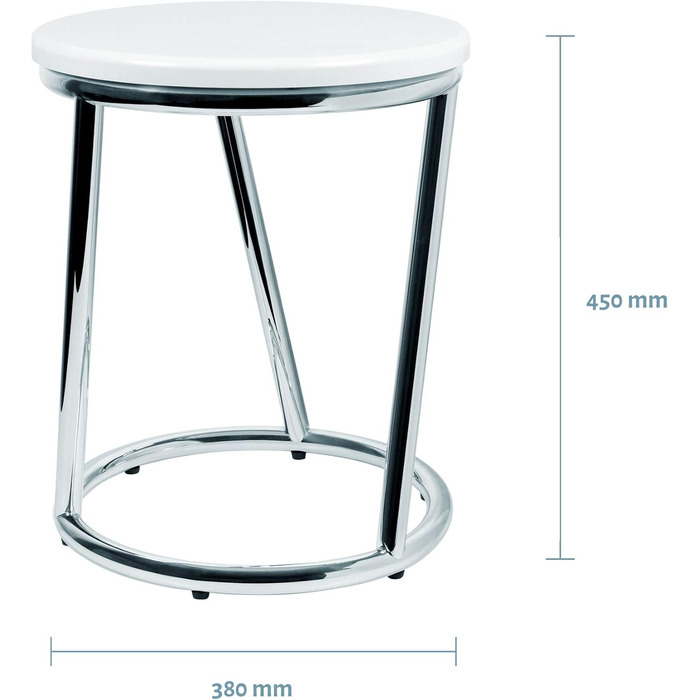 Libaro Footstool Salina, Metal Chrome Shiny, Round Seat Stool, White Stool in the Design of Bar Stool Barstool, as a Kitchen Stool, Step Stool or Bench in the Hallway, High Toilet Stool for Adults