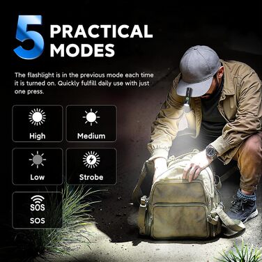 LED ліхтарик GEARLITE EDC Mini - 5000 люмен, 5 режимів, акумуляторний, IPX4, магнітна кришка