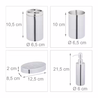 Relaxdays 4-Piece Bathroom Set, Shiny Silver