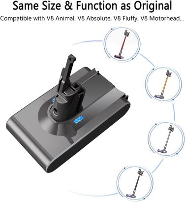 Акумулятор для пилососа Dyson V8 8.0Ah (215681) сумісний з Dyson V8 Animal/Absolute/Motorhead/Fluffy/SV10