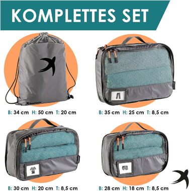 Набори для пакування валізи SEESCHWALBE | 4 шт. | Комплекти-органайзери для подорожей | Сірий колір