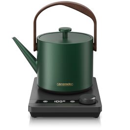 Електричний чайник Arendo з регулюванням температури 40-100°C, 0.6 л, з цифровою основою, індикатор температури, BPA Free, функція підтримання тепла, чорно-зелений (Mizu Grün)