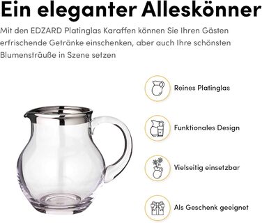 EDZARD Glass Giraffe Olivia, fine crystal glass pitcher with platinum rim, capacity 1.0 liter, height 16 cm