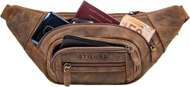 STILORD 'Dublin' чоловіча поясна сумка з натуральної шкіри велика, водовідштовхуюча, захист від крадіжки, багато відділень, XXL, для подорожей, активного відпочинку, фестивалів, колір: коричневий (Mittel - Braun)