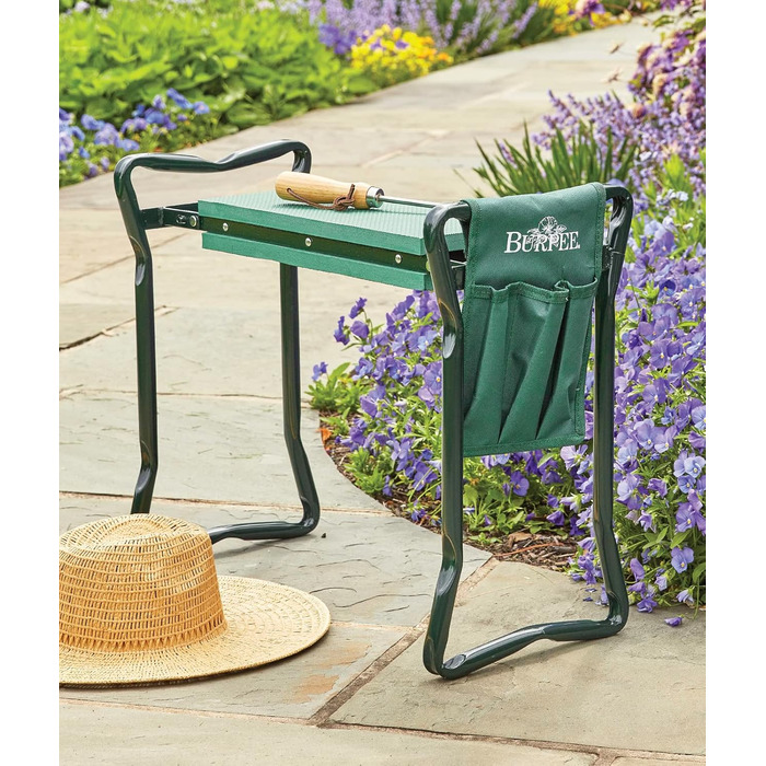 Burpee 92314 Garden Kneeling Bench with Cushion, Seat Bench and Removable Tool Bag, Easy to Store, Portable Outdoor Bench, Foldable and Lightweight