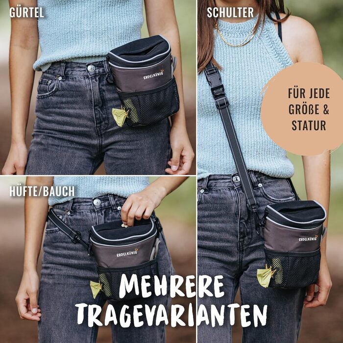 Сумка для ласощів для собак Rudelkönig - практична сумка для прогулянок та дресирування, з дозатором кульок, для підвішування, сірий колір