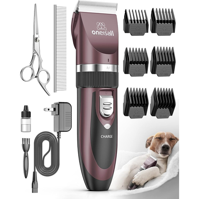 Oneisall Cordless Pet Hair Trimmer - Professional Dog & Cat Grooming Clippers - Electric Hair Trimmer Set with Pink Design