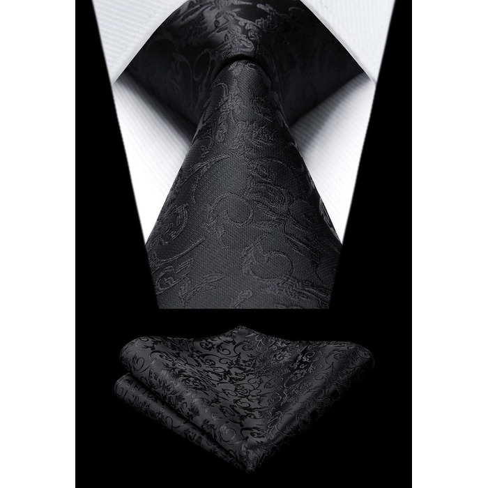Костюмний жилет для чоловіків HISDERN з квітковим візерунком (павловус) чорного кольору, комплект: жилет, краватка, кишеньковий хустинка, матеріал: жаккард, розмір L