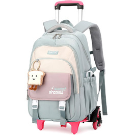 Шкільний рюкзак-роликовий для дівчаток-підлітків, 36л, зелений. Рюкзак для школи з колесами, знімний ролик, для початкової та середньої школи, дорожній рюкзак, 6 коліс