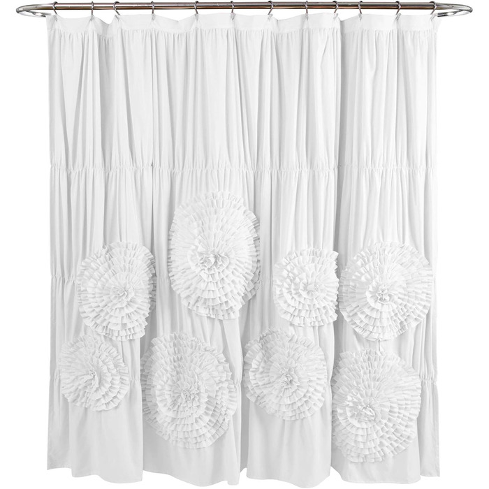 Шторка для душу Lush Decor Serena з рюшами, 183x183 см - квітковий дизайн, вінтажний гламур, стиль кантрі
