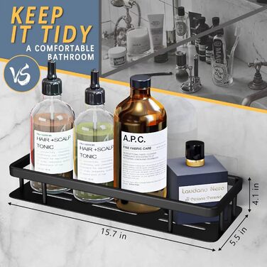 Полка для душу без свердління, 2 шт. Алюмінієва полиця для душу, нержавіюча сталь, кошик для душу з 6 клейкими поверхнями та 4 гачками, чорний колір. Підходить для ванної кімнати, кухні.