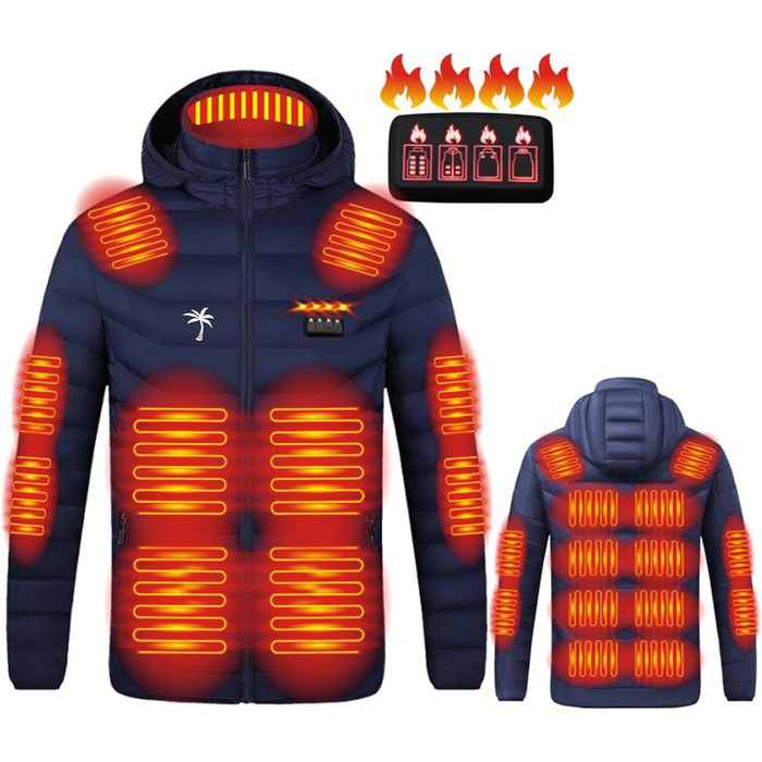 Обогрівальна куртка для чоловіків та жінок з капюшоном, тепла буферна куртка, зимова куртка для активного відпочинку, полювання, мотоцикла, кемпінгу (L, F#blau1)