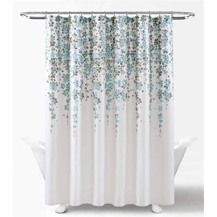 Шторка для душу Lush Decor з квітами, 183x183 см, блакитний та сірий