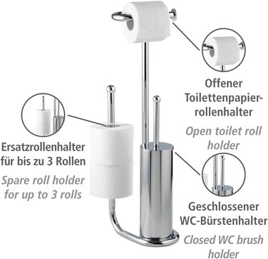 Набір для туалету WENKO Stand WC-Garnitur Universalo Chrom, з тримачем туалетного паперу та щіткою для унітазу, з хром-сталі, 20 x 62,5 x 23 см
