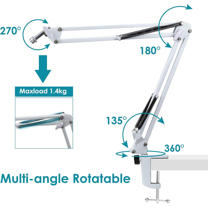 Кріплення для мікрофона FIFINE AM8 (білий) - кріплення-кран, штанга для мікрофона, сумісне з FIFINE Recording XLR/USB мікрофонами, стійка для настільного мікрофона AM8, адаптер 3/8' - 5/8' від YOUSHARES