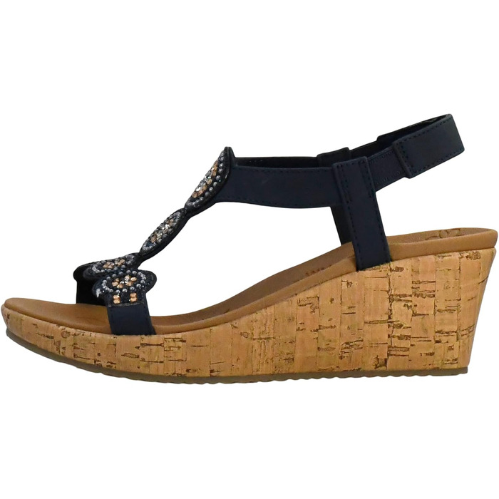 Босоніжки жіночі Skechers Beverlee Date Glam на танкетці, темно-сині 40 EU