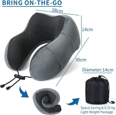 Подушки для шиї SOMLAW 2 шт. Memory Foam, ергономічні, для подорожей, літака, авто, офісу (сірий+рожевий)