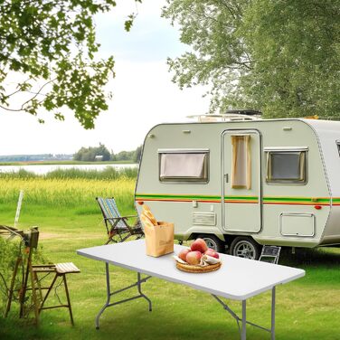 Складаний столик 180см, портативний, міцний, пластиковий, для дому та відпочинку на природі (білий)