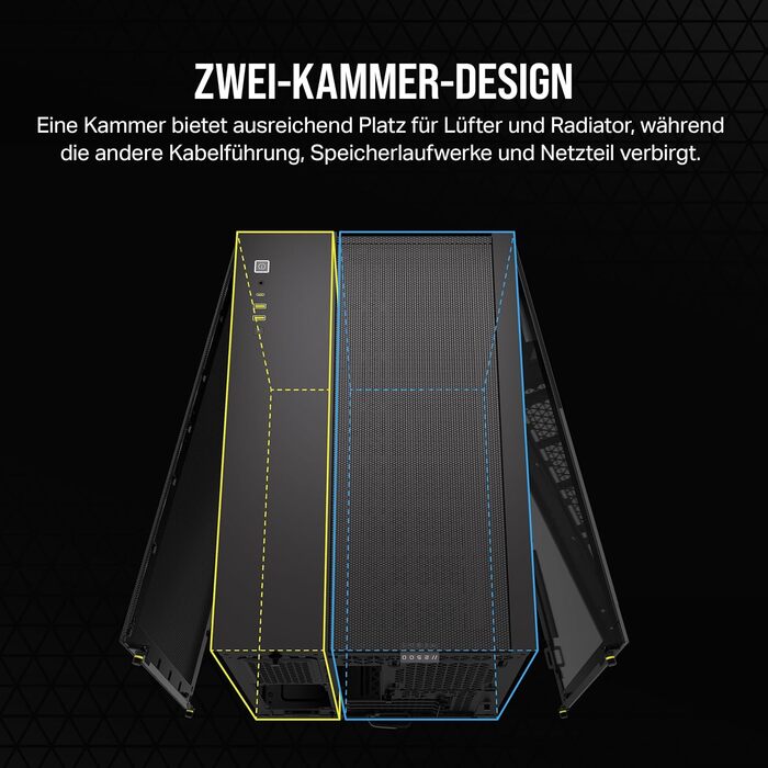 Корпус для ПК CORSAIR 2500D Airflow mATX: Чорний, 2-камерний, для водяного охолодження, сумісний з материнськими платами з реверсивним підключенням