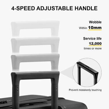 Чемодан-тележка LEVEL8, валіза на коліщатках, валіза з жорстким корпусом, 4 колеса, ручна валіза, TSA, 100% полікарбонат, мікро-діамантова текстура, великий (66см, 65л, чорний) A Schwarz M (66x44x26.5CM,65л)