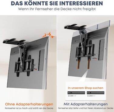 Електричний стельовий кронштейн для телевізора 37-75 дюймів, чорний - похилий, з пультом ДУ, до 45 кг