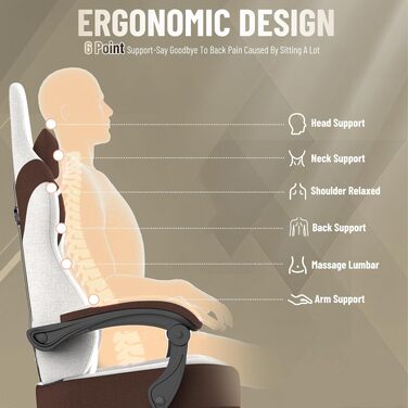 Ігрове крісло Ferghana Ergonomic Gaming Chair з дихаючої тканини, регульованою підголівником та поперековою підтримкою, офісне крісло для геймерів та роботи, Бежево-коричневе