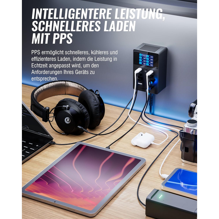 Зарядний пристрій Sabrent USB 60W, 10 портів, швидка зарядка для MacBook, ноутбуків USB-C, iPhone, Samsung Galaxy (AX-TPCS)