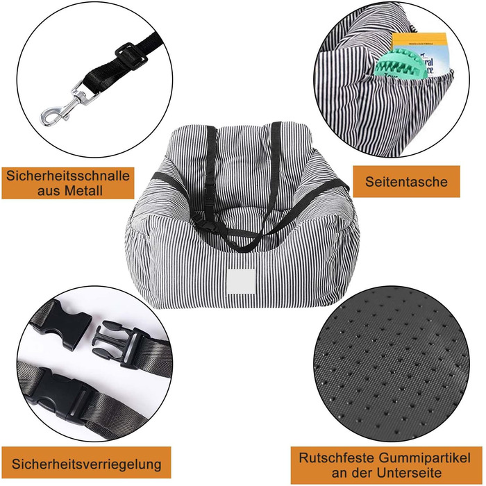 CALIYO Dog Car Seat, Seat Belt - Washable Dog Car Seat in Black/White for Small, Medium & Large Dogs, Dog Seat Car Backseat, Dog Bed Car, Dog Basket Car, Dog Car Seat. Black/White