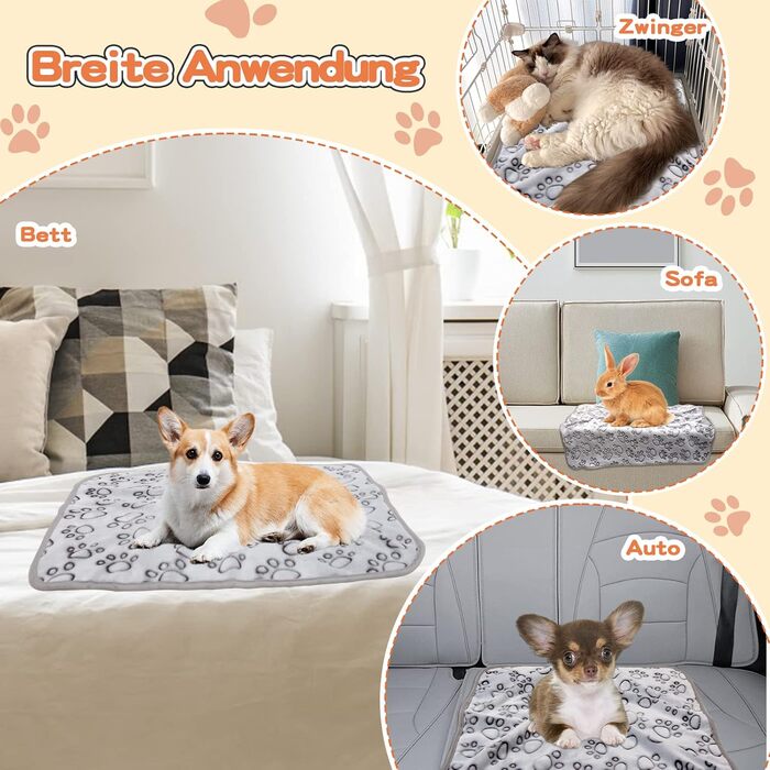 3 шт. м'яка ковдра для собак, котів, 110x80 см та 80x100 см, сіра. Практична, миюча, для дому та подорожей.