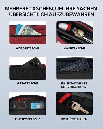 WATERFLY Поясна сумка на пояс для чоловіків та жінок: спортивна сумка на талію, поясна фанка, для подорожей, прогулянок з собакою, активного відпочинку (Тьмяно-червоний)